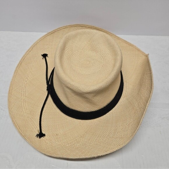 Artesano Puglia Elegant Cream Wide-Brim Toquilla Straw Hat Black Band Boho Chic main image 10